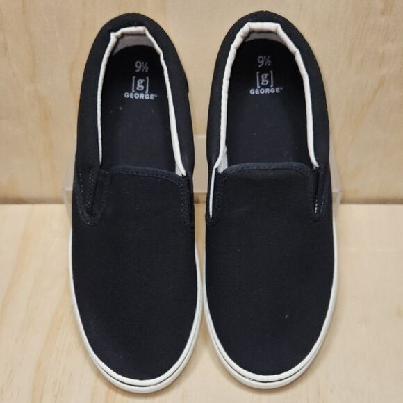 George Black and White Slip-On Sneakers Men 9.5 Loafer Canvas - Picture 3 of 9